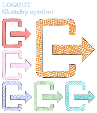 Logout sketchy symbol. Alluring hand drawn symbol. Bold childish style logout vector illustration.のイラスト素材