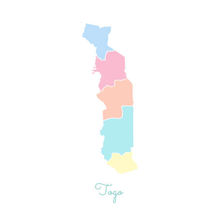 Togo region map: colorful with white outline. Detailed map of Togo regions. Vector illustration.のイラスト素材