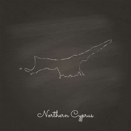 Northern Cyprus region map: hand drawn with white chalk on school blackboard texture. Detailed map of Northern Cyprus regions. Vector illustration.のイラスト素材