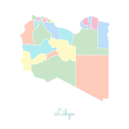 Libya region map: colorful with white outline. Detailed map of Libya regions. Vector illustration.のイラスト素材