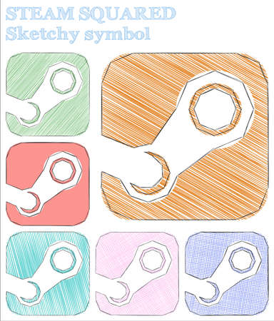 Steam squared sketchy symbol. Worthy hand drawn symbol. Bold childish style steam squared vector illustration.のイラスト素材