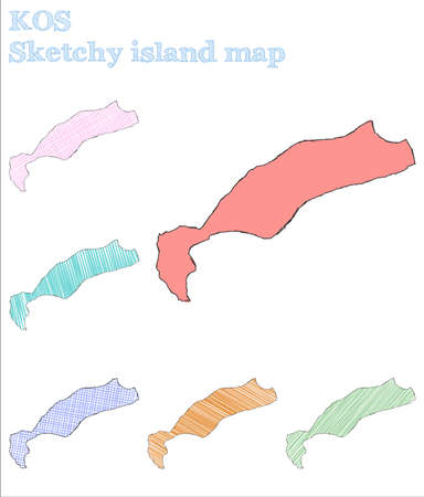 Kos sketchy island. Vibrant hand drawn island. Wondrous childish style Kos vector illustration.のイラスト素材
