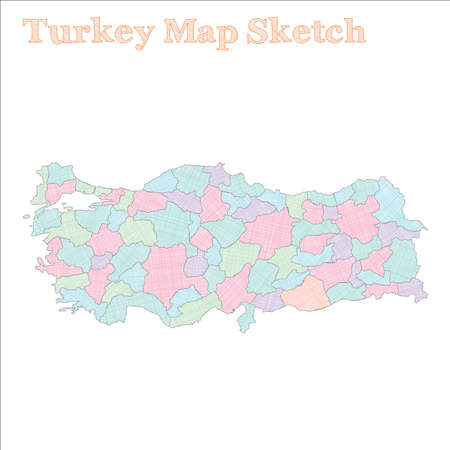Turkey map. Hand-drawn country. Eminent sketchy Turkey map with regions. Vector illustration.のイラスト素材