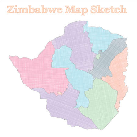 Zimbabwe map. Hand-drawn country. Fascinating sketchy Zimbabwe map with regions. Vector illustration.のイラスト素材