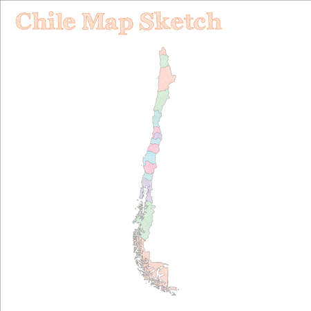 Chile map. Hand-drawn country. Dazzling sketchy Chile map with regions. Vector illustration.のイラスト素材