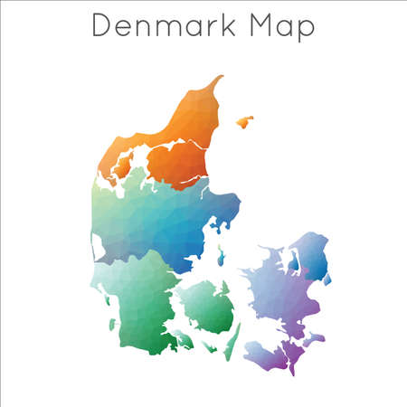 Low Poly map of Denmark. Denmark geometric polygonal, mosaic style map.