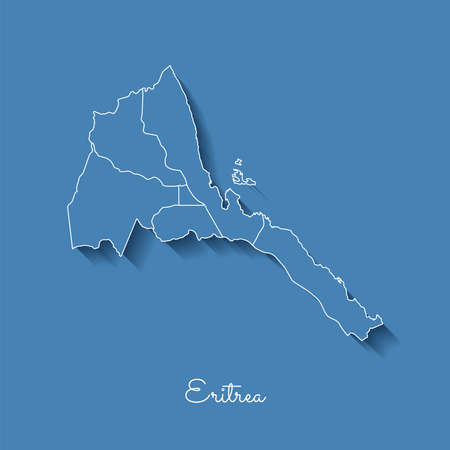 Eritrea region map: blue with white outline and shadow on blue background. Detailed map of Eritrea regions. Vector illustration.のイラスト素材