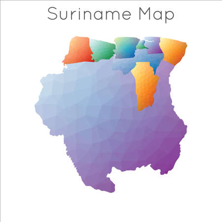 Low Poly map of Suriname. Suriname geometric polygonal, mosaic style map.のイラスト素材