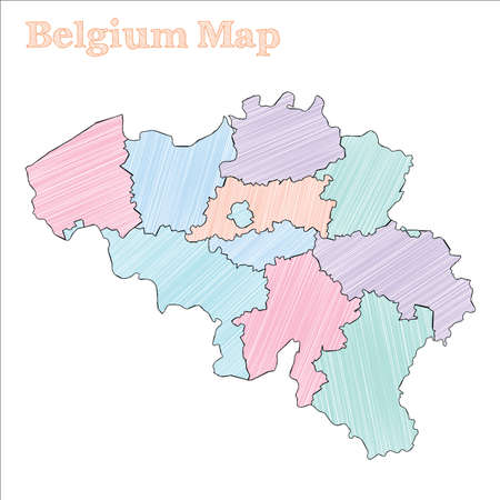 Belgium hand-drawn map. Colourful sketchy country outline. Awesome Belgium map with provinces. Vector illustration.のイラスト素材