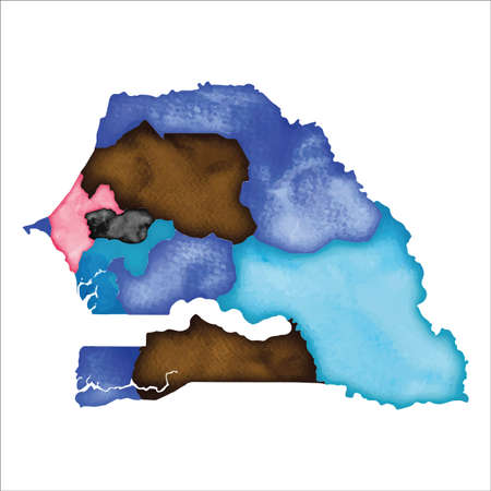 Map of Senegal. Colourful watercolor Senegal map. Attractive country vector illustration.のイラスト素材