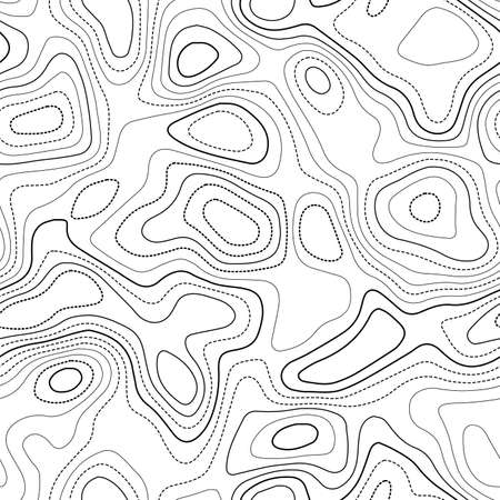 Contour lines. Actual topography map. Black and white seamless design, energetic tileable isolines pattern. Vector illustration.のイラスト素材