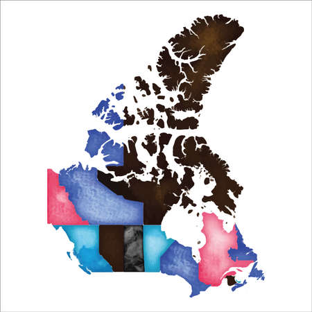 Map of Canada. Colourful watercolor Canada map. Cool country vector illustration.のイラスト素材