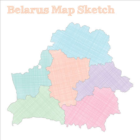 Belarus map. Hand-drawn country. Brilliant sketchy Belarus map with regions. Vector illustration.のイラスト素材