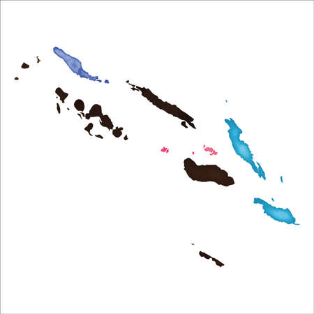 Map of Solomon Islands. Colourful watercolor Solomon Islands map. Authentic country vector illustration.のイラスト素材