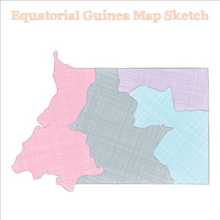 Equatorial Guinea map. Hand-drawn country. Ideal sketchy Equatorial Guinea map with regions. Vector illustration.のイラスト素材