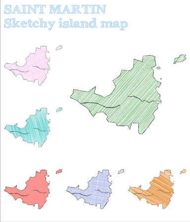 Saint Martin sketchy island. Graceful hand drawn island. Ideal childish style Saint Martin vector illustration.のイラスト素材