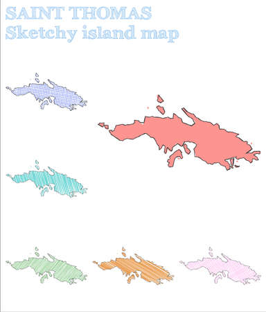 Saint Thomas sketchy island. Grand hand drawn island. Imaginative childish style Saint Thomas vector illustration.のイラスト素材