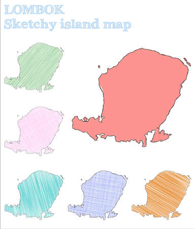 Lombok sketchy island. Beautiful hand drawn island. Bold childish style Lombok vector illustration.のイラスト素材