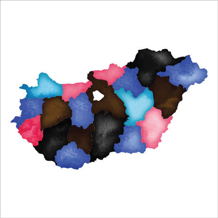Map of Hungary. Colourful watercolor Hungary map. Incredible country vector illustration.のイラスト素材