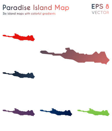Map of Paradise Island with beautiful gradients. Attractive set of Paradise Island maps. Outstanding vector illustration.のイラスト素材