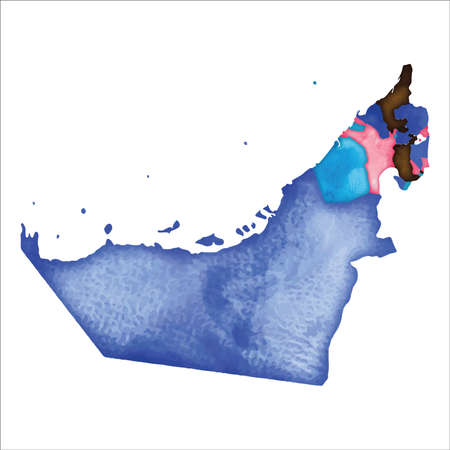 Map of UAE. Colourful watercolor UAE map. Alive country vector illustration.のイラスト素材