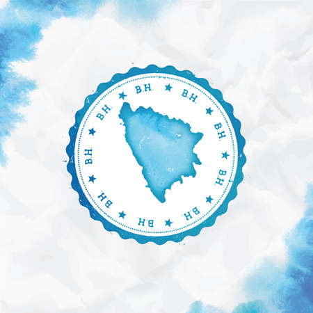 Bosnia and Herzegovina watercolor round rubber stamp with country map. Turquoise Bosnia and Herzegovina passport stamp with circular text and stars, vector illustration.のイラスト素材