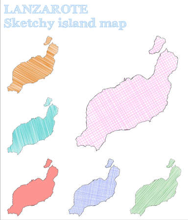 Lanzarote sketchy island. Alluring hand drawn island. Appealing childish style Lanzarote vector illustration.のイラスト素材