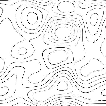 Amazing topography. Admirable topography map. Black and white seamless design, enchanting tileable isolines pattern. Vector illustration.のイラスト素材