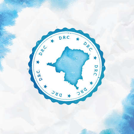 Congo, The Democratic Republic Of The watercolor round rubber stamp with country map. Turquoise Congo, The Democratic Republic Of The passport stamp with circular text and stars, vector illustration.のイラスト素材