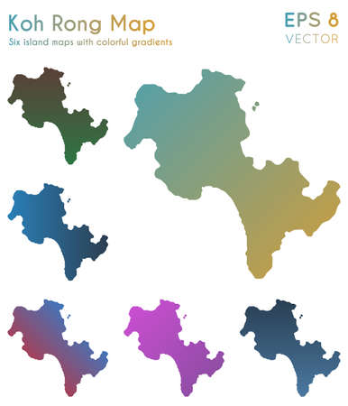 Map of Koh Rong with beautiful gradients. Artistic set of Koh Rong maps. Posh vector illustration.のイラスト素材