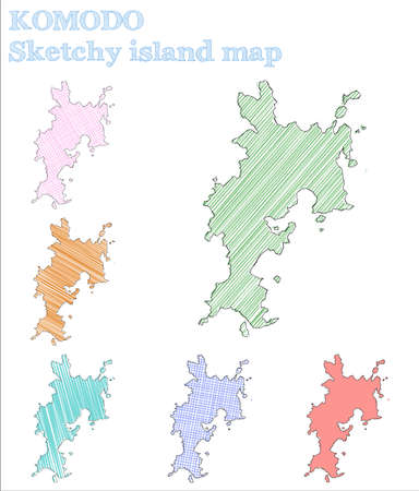 Komodo sketchy island. Unique hand drawn island. Valuable childish style Komodo vector illustration.のイラスト素材