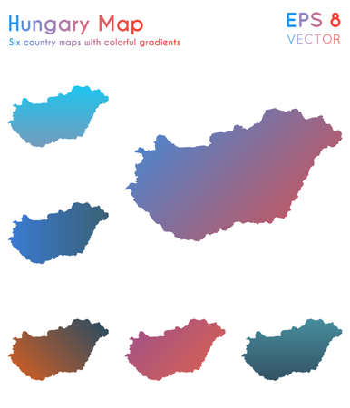 Map of Hungary with beautiful gradients. Adorable set of Hungary maps. Original vector illustration.のイラスト素材