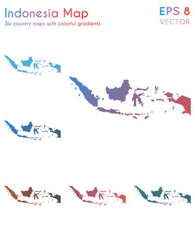 Map of Indonesia with beautiful gradients. Adorable set of Indonesia maps. Posh vector illustration.のイラスト素材