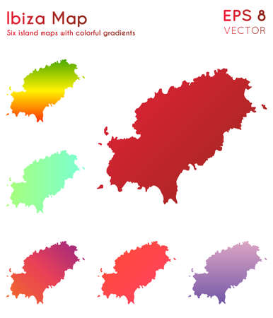 Map of Ibiza with beautiful gradients. Artistic set of Ibiza maps. Ecstatic vector illustration.のイラスト素材