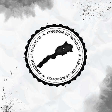 Morocco watercolor round rubber stamp with country map. Black Morocco passport stamp with circular text and stars, vector illustration.のイラスト素材