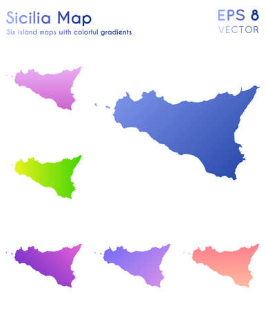 Map of Sicilia with beautiful gradients. Authentic set of Sicilia maps. Vibrant vector illustration.のイラスト素材