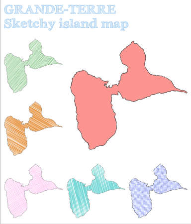 Grande-Terre sketchy island. Pleasing hand drawn island. Posh childish style Grande-Terre vector illustration.のイラスト素材