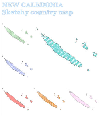 New Caledonia sketchy country. Surprising hand drawn country. Symmetrical childish style New Caledonia vector illustration.のイラスト素材
