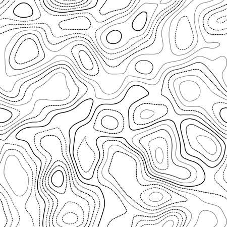 Contour lines. Actual topography map. Black and white seamless design, fair tileable isolines pattern. Vector illustration.のイラスト素材