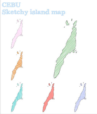 Cebu sketchy island. Interesting hand drawn island. Likable childish style Cebu vector illustration.のイラスト素材