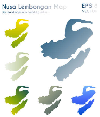Map of Nusa Lembongan with beautiful gradients. Attractive set of Nusa Lembongan maps. Fetching vector illustration.のイラスト素材