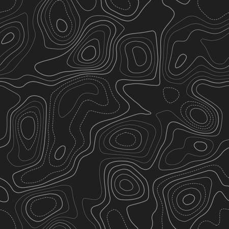 Amazing topography. Actual topography map. Dark seamless design, exotic tileable isolines pattern. Vector illustration.のイラスト素材
