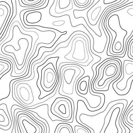 Topographic map background. Actual topography map. Black and white seamless design, delicate tileable isolines pattern. Vector illustration.のイラスト素材