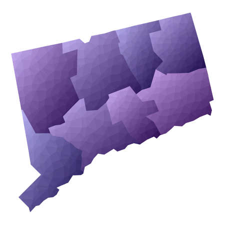 Connecticut map. Geometric style us state outline with counties. Amusing violet vector illustration.のイラスト素材