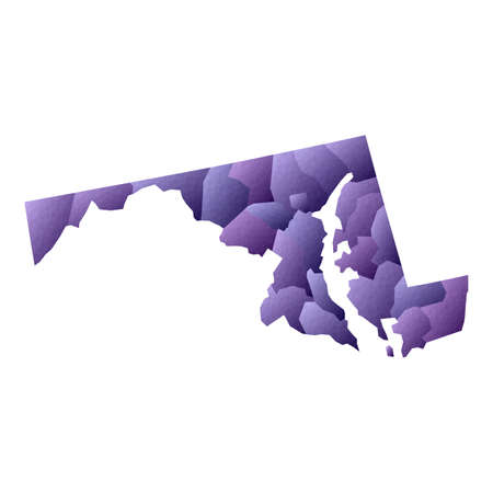 Maryland map. Geometric style us state outline with counties. Brilliant violet vector illustration.のイラスト素材