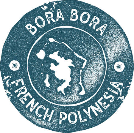 Bora Bora map vintage stamp. Retro style handmade label, badge or element for travel souvenirs. Blue rubber stamp with island map silhouette. Vector illustration.のイラスト素材