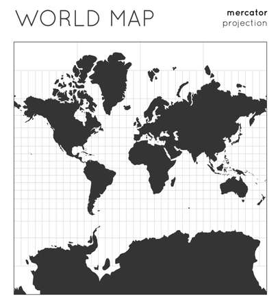 World map. Globe in mercator projection, with graticule lines style. Modern vector illustration.のイラスト素材