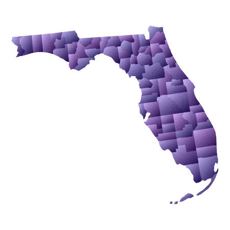 Florida map. Geometric style us state outline with counties. Artistic violet vector illustration.のイラスト素材