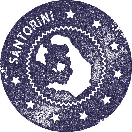 Santorini map vintage stamp. Retro style handmade label, badge or element for travel souvenirs. Deep purple rubber stamp with island map silhouette. Vector illustration.のイラスト素材