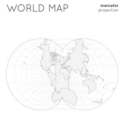 World map. Globe in eisenlohr projection, with graticule lines style. Outline vector illustration.のイラスト素材
